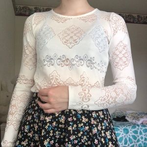 Forever 21 White Sheer Lace Mesh Shirt